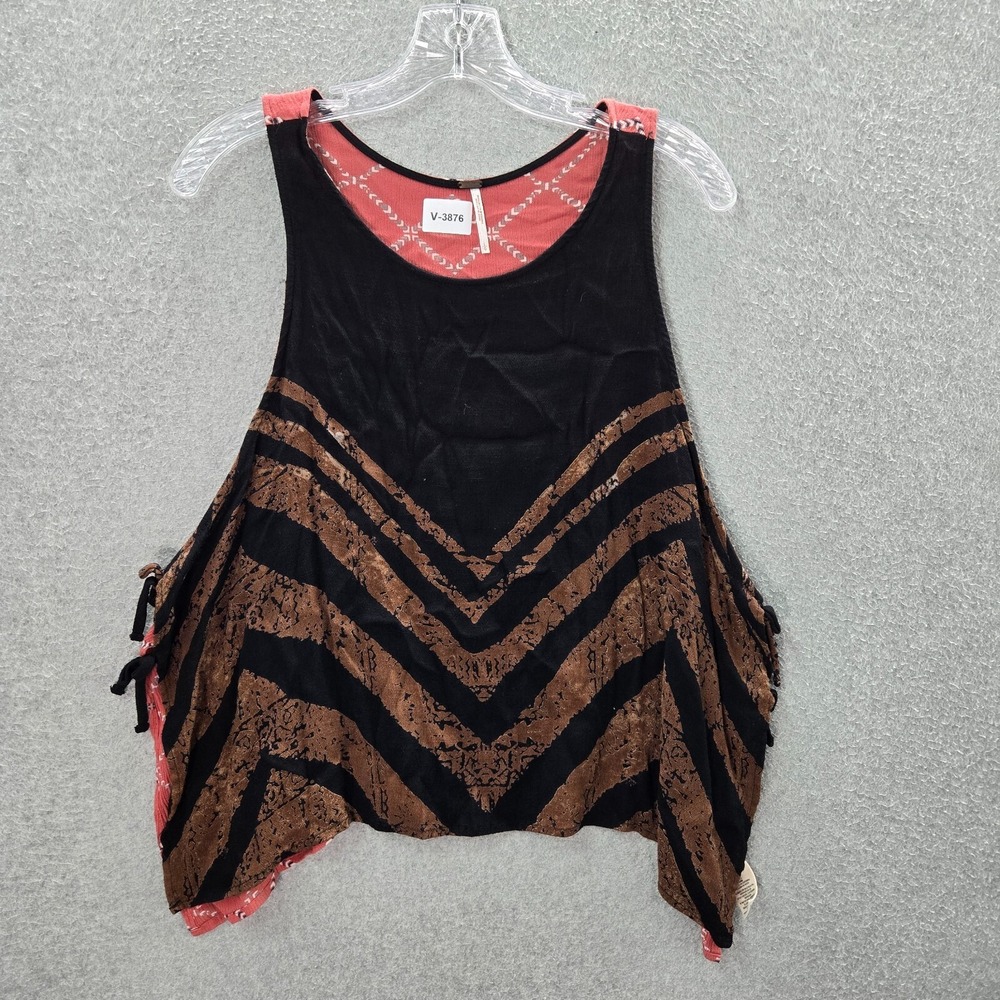 Free People Women Top Large Black Pink Touch Of Love Open Side Tank Sleeveless